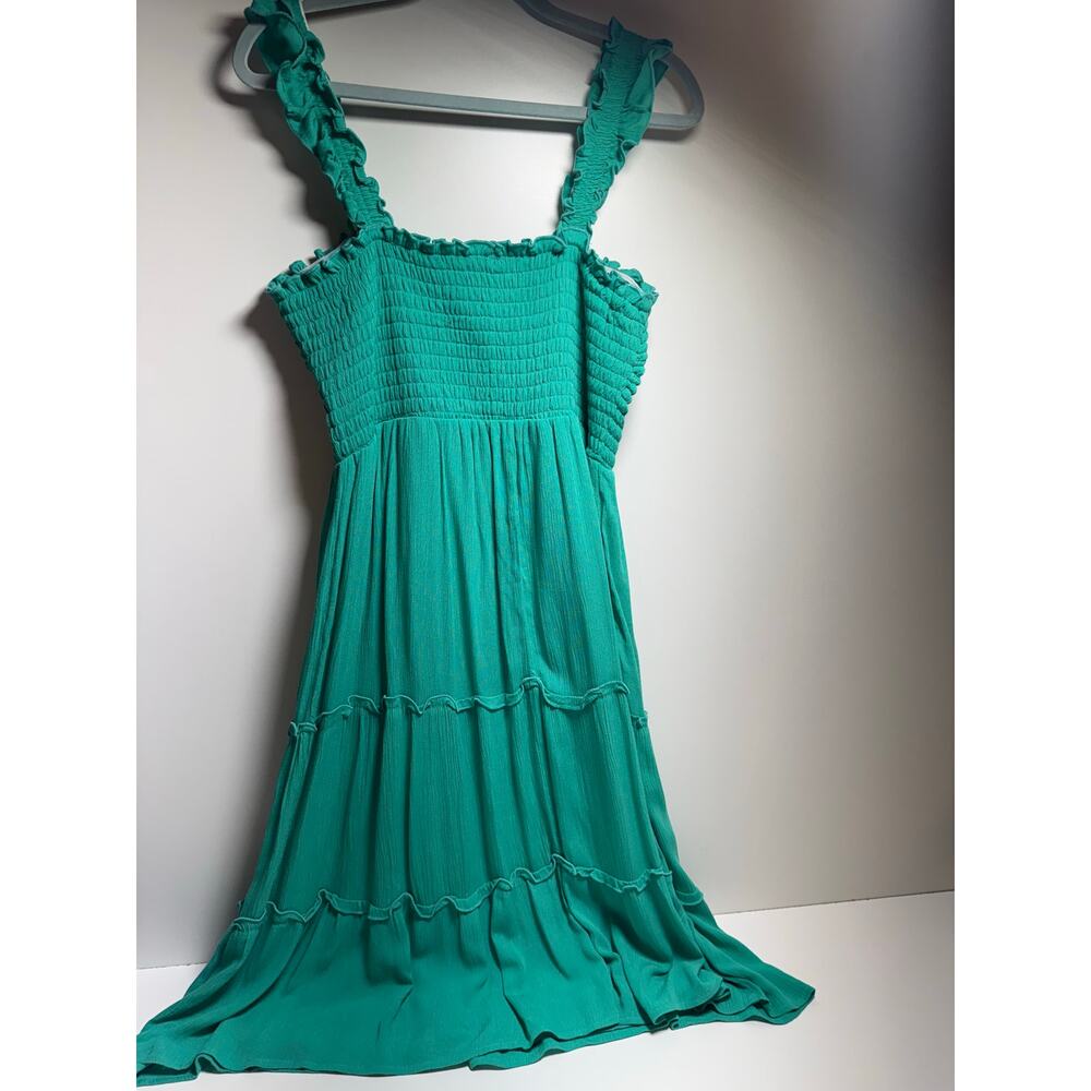 Y2K 90’s Women’s Dress Shamrock Green Sleeveless Tiered Ruched Top Sz L Lined - Picture 8 of 8